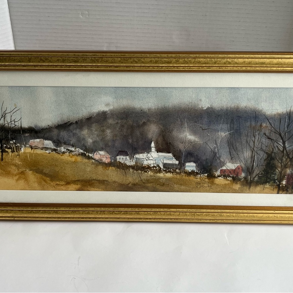 Original Framed watercolor by Marion Killacky of Village in Mountains - Picture 3 of 5